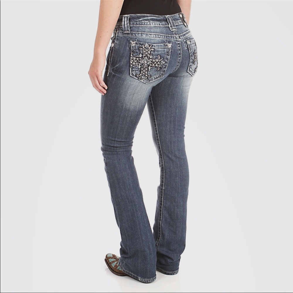 Miss Me Rhinestone Cross Bootcut jeans